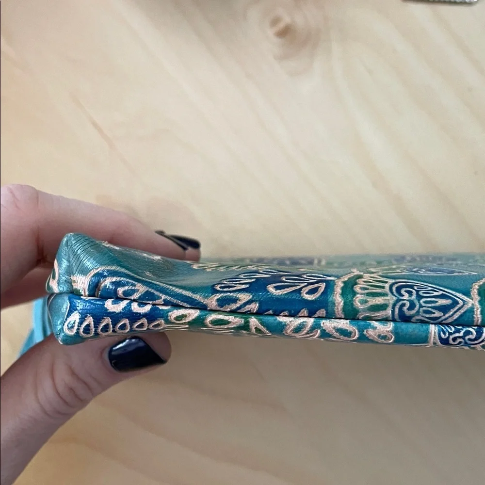 Teal and Navy Patterned Clutch padded